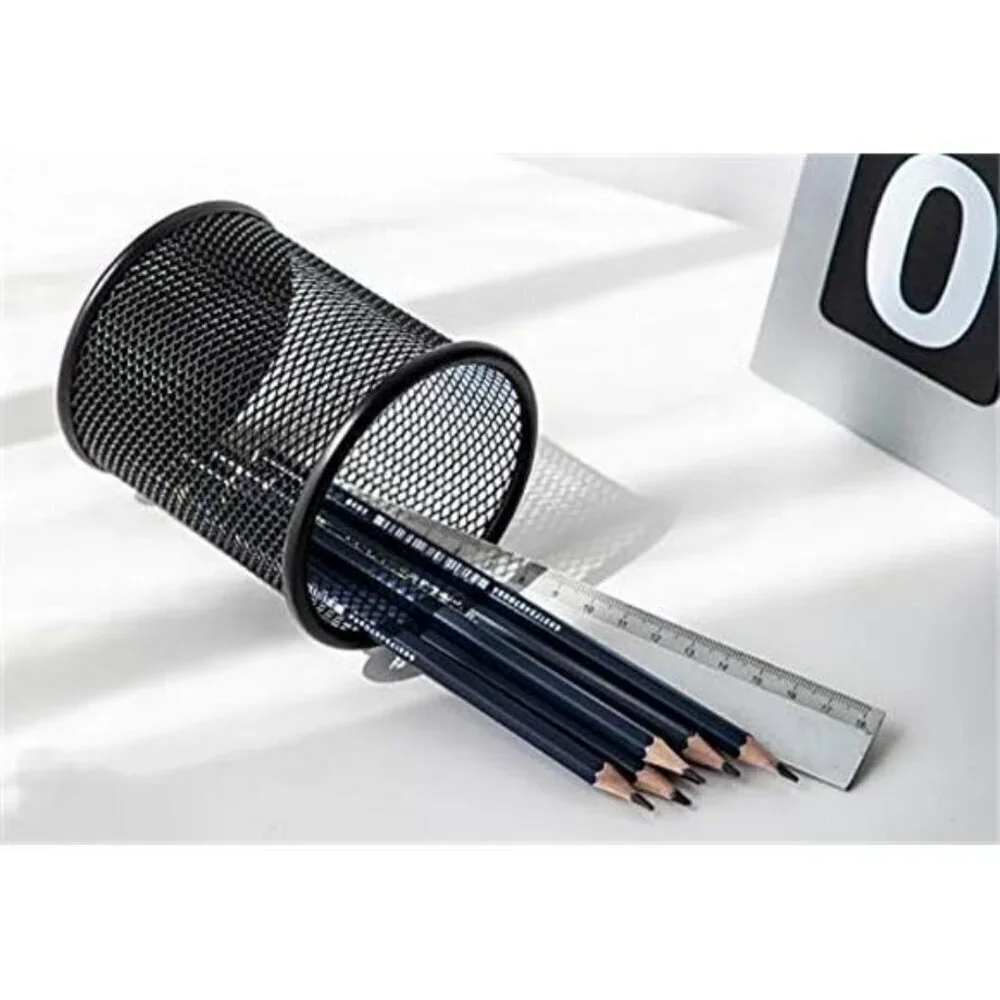 Black Pen Holder Cup for Desk Wire Mesh Pencil Cup Holder for Desk Organizer
